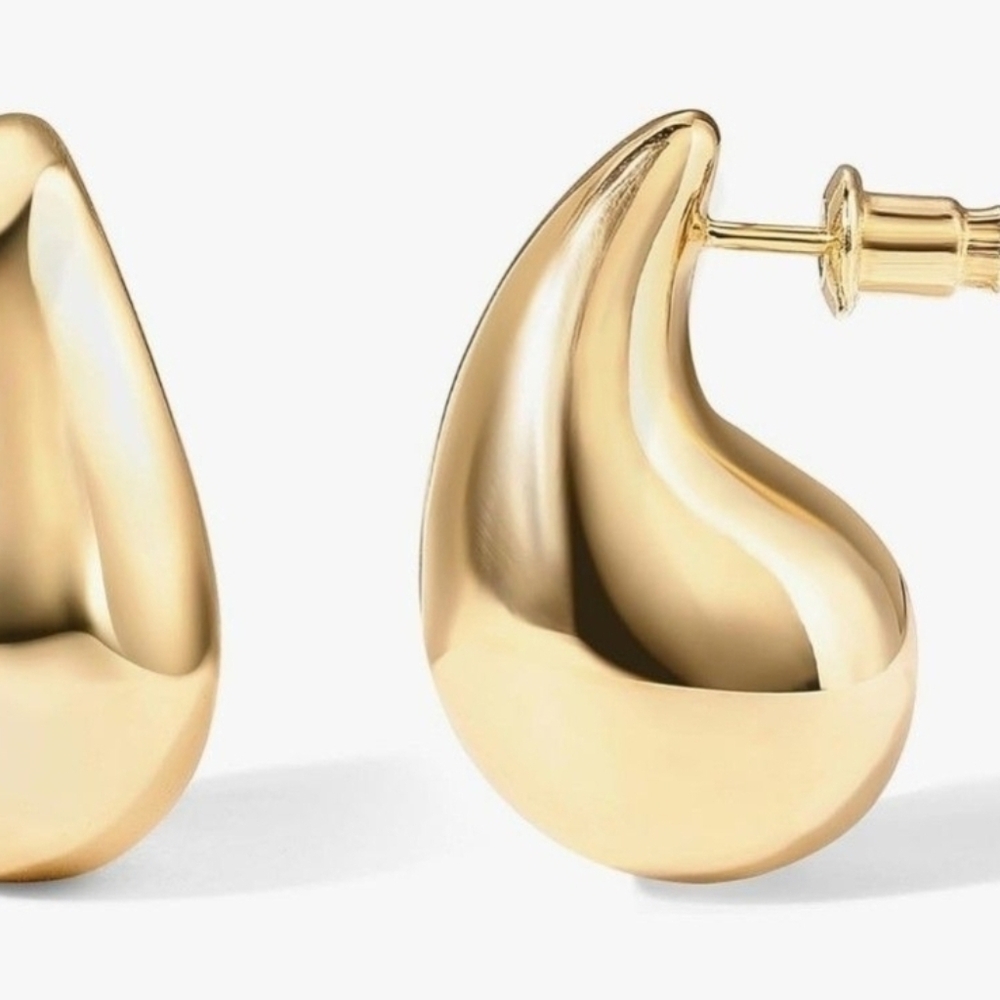 PAVOI 14K Gold Plated 925 Sterling Silver Post Teardrop Chunky Hoop Earrings